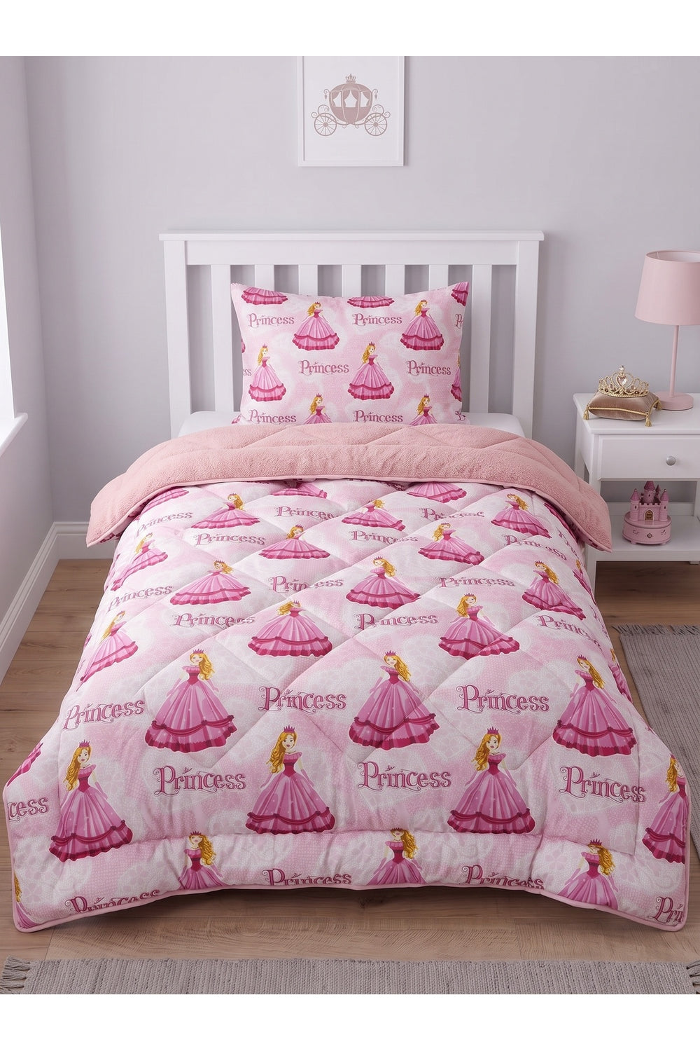 Prenses Desenli Welsoft Tek Kişilik Yorgan Seti | 1 Adet Yorgan 155x215 cm, 1 adet Yastık Kılıfı 50x70 cm | Dolgulu, Yumuşak, Pamuklu Set