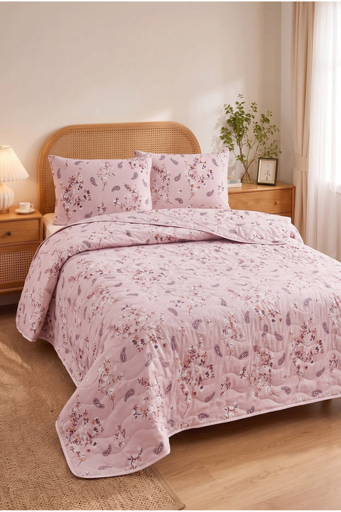 Kapitoneli Çift Kişilik Desenli Pike - Yatak Örtüsü Takımı 200x230 cm - 2 Adet Yastık Kılıflı