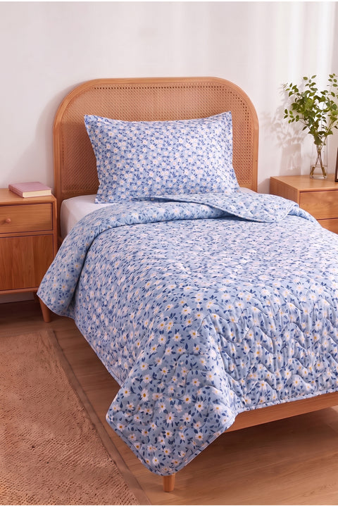 Papatya Desenli Kapitone Tek Kişilik Pike Seti | 1 Adet Pike 160x230 cm, 1 adet Yastık Kılıfı 50x70 cm | Yumuşak, Pamuklu Set