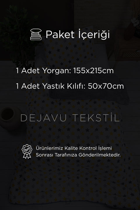 Tek Kişilik Welsoft Yorgan +Yastık Kılıfı Seti | Yıldız Desenli Çift Taraflı Yorgan Takımı