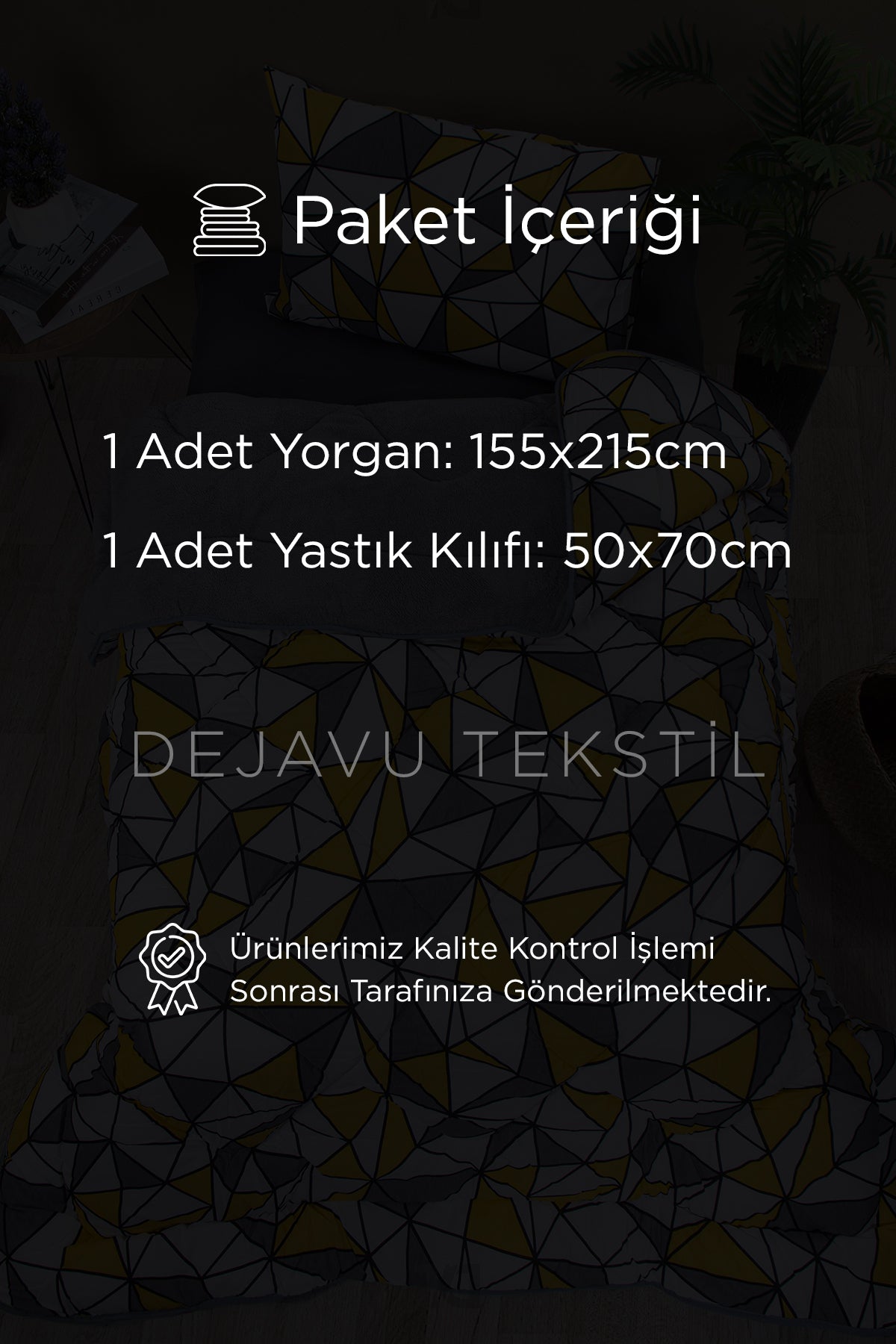 Tek Kişilik Welsoft Yorgan +Yastık Kılıfı Seti | Geometrik Desenli Çift Taraflı Yorgan Takımı