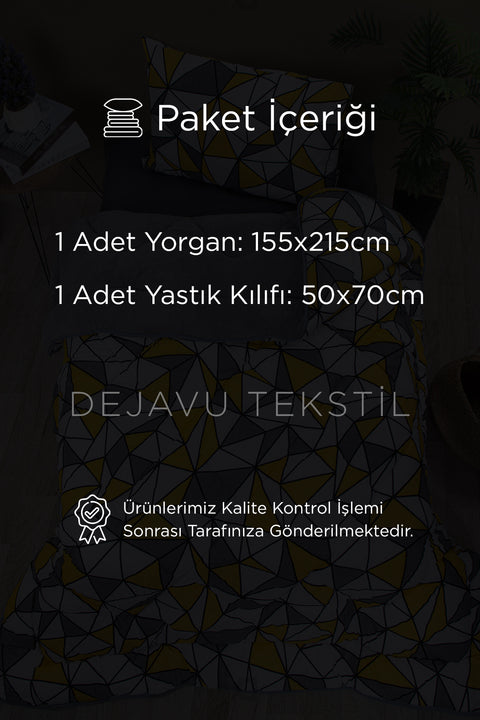 Tek Kişilik Welsoft Yorgan +Yastık Kılıfı Seti | Geometrik Desenli Çift Taraflı Yorgan Takımı