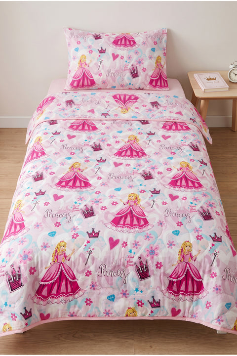 Prenses Desenli Kapitone Tek Kişilik Pike Seti | 1 Adet Pike 160x230 cm, 1 adet Yastık Kılıfı 50x70 cm | Yumuşak, Pamuklu Set