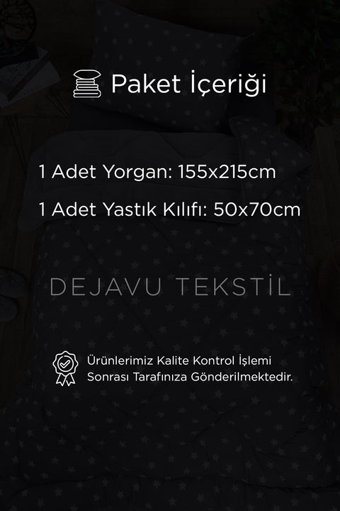 Tek Kişilik Welsoft Yorgan +Yastık Kılıfı Seti | Yıldız Desenli Çift Taraflı Yorgan Takımı