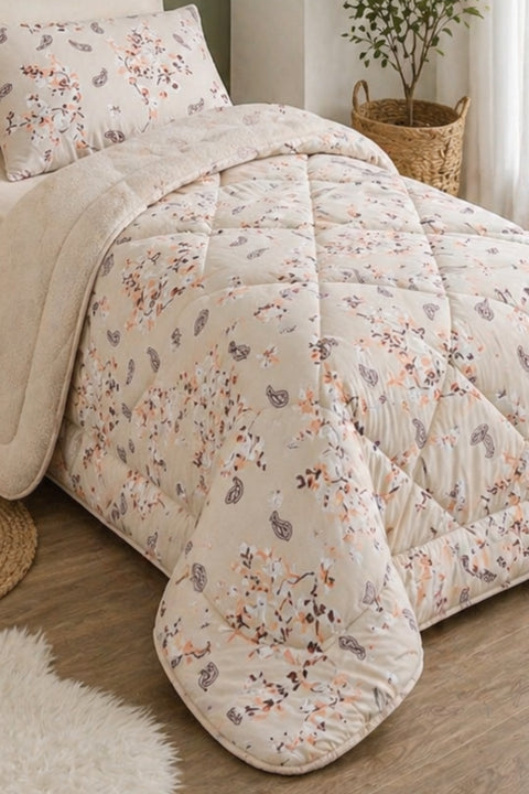 Çiçek Desenli Welsoft Tek Kişilik Yorgan Seti | 1 Adet Yorgan 155x215 cm, 1 adet Yastık Kılıfı 50x70 cm | Dolgulu, Yumuşak, Pamuklu Set