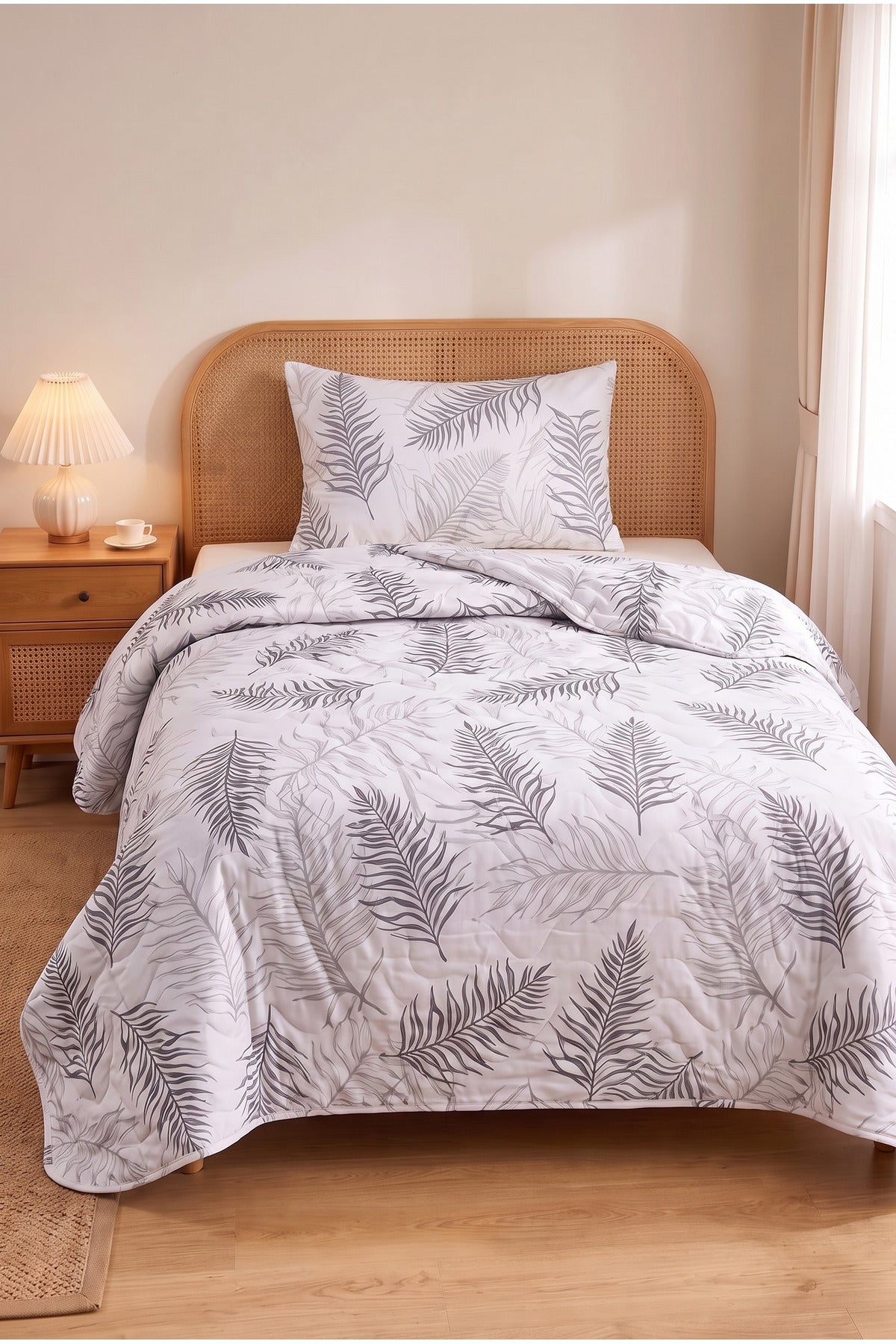 Kapitoneli Tek Kişilik Desenli Pike - Yatak Örtüsü Takımı 170x230 cm - 1 Adet Yastık Kılıflı
