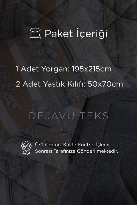 Çift Kişilik Welsoft Yorgan Seti + 2 Yastık Kılıfı | Pamuklu Yaprak Desen Çift Taraflı Yorgan Takımı