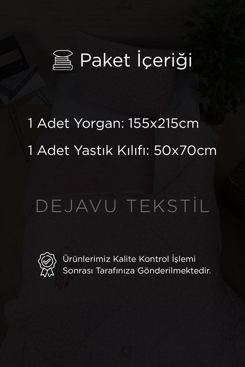 Tek Kişilik Welsoft Yorgan + Yastık Kılıfı Seti | Pembe Yıldız Desenli Çift Taraflı Yorgan Takımı