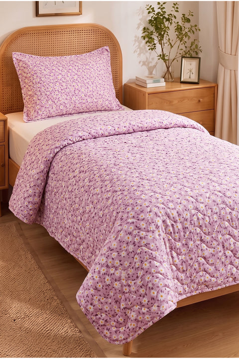 Papatya Desenli Kapitone Tek Kişilik Pike Seti | 1 Adet Pike 160x230 cm, 1 adet Yastık Kılıfı 50x70 cm | Yumuşak, Pamuklu Set